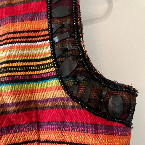 Free People New Romantics Striped Rainbow Serape Beaded Dress  - Size 6 - - Picture 5 of 5